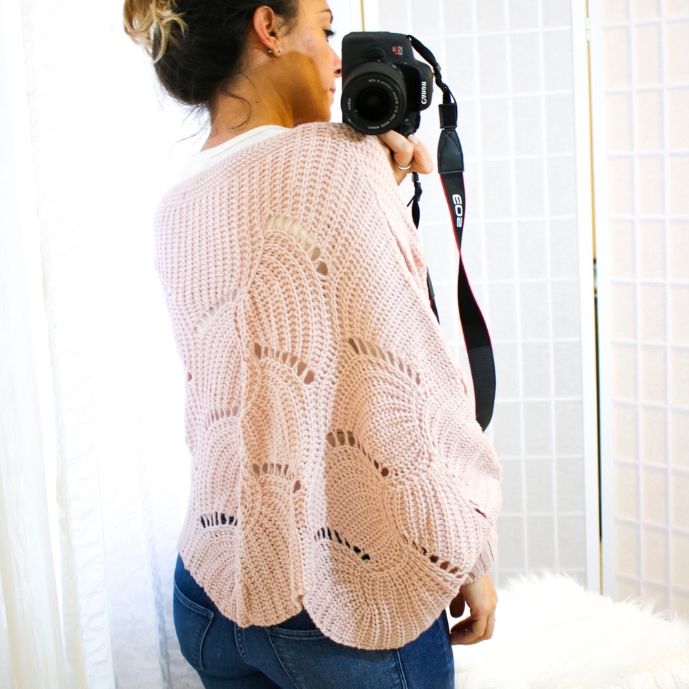 Mauve Dolman Sleeve Eyelet Scallop Sweater - Picture 8 of 8